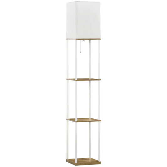 3-Tier Floor Lamp with Storage & Fabric Shade